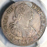 1800 PCGS AU 53 Mexico 2 Reales Charles IV Pillars Spain Colonial Silver Coin (25050501C)