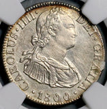 1800 NGC AU Mexico 2 Reales Charles IV Pillars Spain Colonial Silver Coin (26062401C)