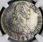 1807/6 NGC AU Mexico 2 Reales Charles IV Spain Colonial Silver Coin (24012703C)
