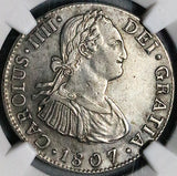 1807/6 NGC AU Mexico 2 Reales Charles IV Spain Colonial Silver Coin (24012703C)