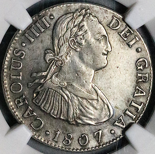 1807/6 NGC AU Mexico 2 Reales Charles IV Spain Colonial Silver Coin (24012703C)