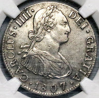 1807/6 NGC AU Mexico 2 Reales Charles IV Spain Colonial Silver Coin (24012703C)