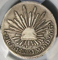1827-Mo PCGS VF 20 Mexico City 2 Reales Cap Rays Scarce Coin POP 2/4 (25060302C)