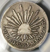 1827-Mo PCGS VF 20 Mexico City 2 Reales Cap Rays Scarce Coin POP 2/4 (25060302C)