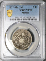 1827-Mo PCGS VF 20 Mexico City 2 Reales Cap Rays Scarce Coin POP 2/4 (25060302C)