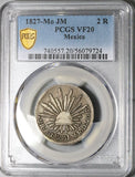 1827-Mo PCGS VF 20 Mexico City 2 Reales Cap Rays Scarce Coin POP 2/4 (25060302C)