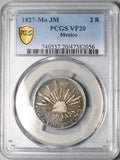 1827-Mo PCGS VF 20 Mexico City 2 Reales Cap Rays Silver Scarce Coin POP 1/4 (24021502C)