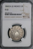 1842/32-Ga JG/MC NGC F 12 Mexico 2 Reales Guadalajara Rare Overdate Over Assayer Coin POP 1/0 (24070801C)