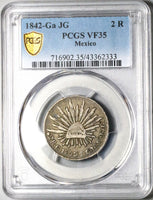 1842-Ga PCGS VF 35 Mexico 2 Reales Guadalajara Mint Rare Overdate POP 1/2 (24101903C)