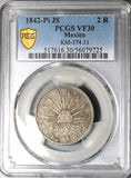 1842-Pi PCGS VF 30 Mexico 2 Reales Potosi Mint Silver Coin POP 1/3 (25061005C)