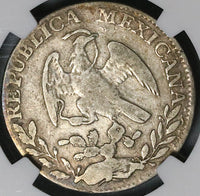 1843-Ga MC/JG NGC Fine Mexico 2 Reales Guadalajara Cap Rays Silver Coin (24022201C)