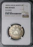 1843-Ga MC/JG NGC Fine Mexico 2 Reales Guadalajara Cap Rays Silver Coin (24022201C)