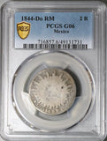 1844-Do PCGS G 6 Mexico 2 Reales Durango RARE Cap Rays Coin POP 1/0 (24090801C)