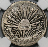 1845/4-Ga NGC Fine Mexico 2 Reales Guadalajara Rare Coin POP 1/0 (24070804C)