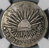 1845/4-Ga NGC Fine Mexico 2 Reales Guadalajara Rare Coin POP 1/0 (24070804C)