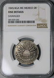 1845/4-Ga NGC Fine Mexico 2 Reales Guadalajara Rare Coin POP 1/0 (24070804C)
