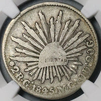 1845/3-Ga NGC VG 8 Mexico 2 Reales Guadalajara Rare Overdate Coin POP 1/0 (24070803C)