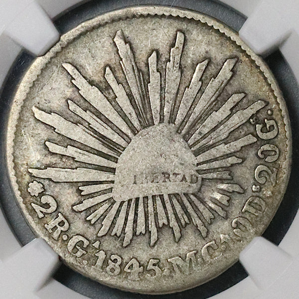 1845/3-Ga NGC VG 8 Mexico 2 Reales Guadalajara Rare Overdate Coin POP 1/0 (24070803C)