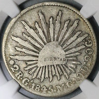 1845/3-Ga NGC VG 8 Mexico 2 Reales Guadalajara Rare Overdate Coin POP 1/0 (24070803C)