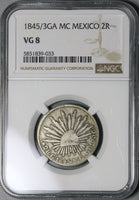 1845/3-Ga NGC VG 8 Mexico 2 Reales Guadalajara Rare Overdate Coin POP 1/0 (24070803C)
