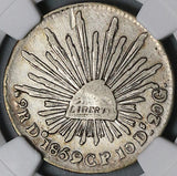 1859/8-Do NGC Fine Mexico 2 Reales Cap Rays Durango Mint Rare Silver Coin (24012501C)