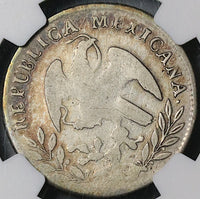 1859/8-Do NGC Fine Mexico 2 Reales Cap Rays Durango Mint Rare Silver Coin (24012501C)