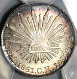 1861-Mo PCGS MS 64 Mexico City 2 Reales Silver Cap Rays Silver Coin (23121701D)