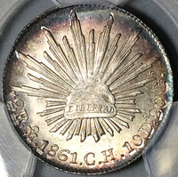 1861-Mo PCGS MS 64 Mexico City 2 Reales Silver Cap Rays Silver Coin (23121701D)