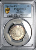1861-Mo PCGS MS 64 Mexico City 2 Reales Silver Cap Rays Silver Coin (23121701D)