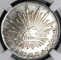 1861-Mo NGC MS 65 Mexico 2 Reales Silver Proof Like Silver Coin (18070501D)