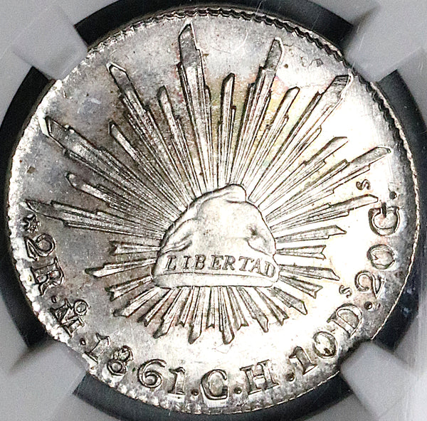 1861-Mo NGC MS 65 Mexico 2 Reales Silver Proof Like Silver Coin (18070501D)