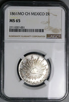 1861-Mo NGC MS 65 Mexico 2 Reales Silver Proof Like Silver Coin (18070501D)