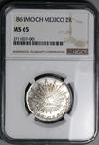 1861-Mo NGC MS 65 Mexico 2 Reales Silver Proof Like Silver Coin (18070501D)