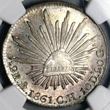 1861-Mo NGC MS 65 Mexico 2 Reales Gem Cap Rays Silver Coin (25110201C)