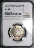 1861-Mo NGC MS 65 Mexico 2 Reales Gem Cap Rays Silver Coin (25110201C)