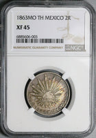 1863-Mo TH NGC XF 45 Mexico 2 Reales City Mint Silver Coin (24072803C)