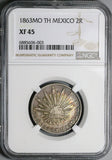 1863-Mo TH NGC XF 45 Mexico 2 Reales City Mint Silver Coin (24072803C)