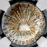 1863-Zs MO NGC XF 45 Mexico 2 Reales Zacatecas Mint Scarce Assayer Silver Coin (26101103C)