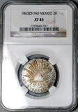 1863-Zs MO NGC XF 45 Mexico 2 Reales Zacatecas Mint Scarce Assayer Silver Coin (26101103C)