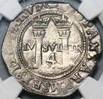 1542-Mo NGC MS 62 Mexico 4 Reales Carlos Joanna Spain Colonial Coin (24041804C)