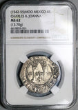 1542-Mo NGC MS 62 Mexico 4 Reales Carlos Joanna Spain Colonial Coin (24041804C)