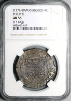 1572-M NGC AU 55 Mexico 4 Reales Philip II Spain Colonial Coin (24043003C)
