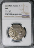 1655 NGC F 12 Mexico Cob 4 Reales Philip IV Full Date Silver Pirate Coin (25111101C)