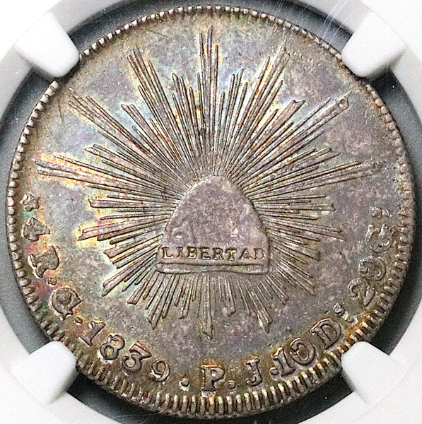 1839-Go NGC AU 55 Mexico 4 Reales Guanajuato Mint Cap Rays Silver Coin POP 1/3 (25030201D)
