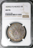 1839-Go NGC AU 55 Mexico 4 Reales Guanajuato Mint Cap Rays Silver Coin POP 1/3 (25030201D)