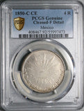 1850-C PCGS F Mexico 4 Reales Culiacan Mint Cap Rays Rare Silver Coin (26013003C)