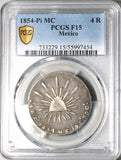1854-Pi PCGS F 15 Mexico 4 Reales Potosi Mint Rare Cap Rays Silver Coin POP 1/2 (26011401C)