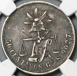 1869-Go NGC XF 40 Mexico 50 Centavos Guanajuato Mint Coin POP 1/2 (24063004C)