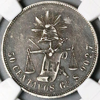 1869-Go NGC XF 40 Mexico 50 Centavos Guanajuato Mint Coin POP 1/2 (24063004C)