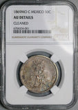 1869-Mo NGC AU Mexico 50 Centavos Balance Scale 46k Silver Coin (26050304C)